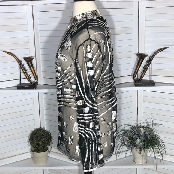 Berek Cocktail Blouse Zippered Sheer Mesh Black Gold Silver 3X - Picture 4 of 11